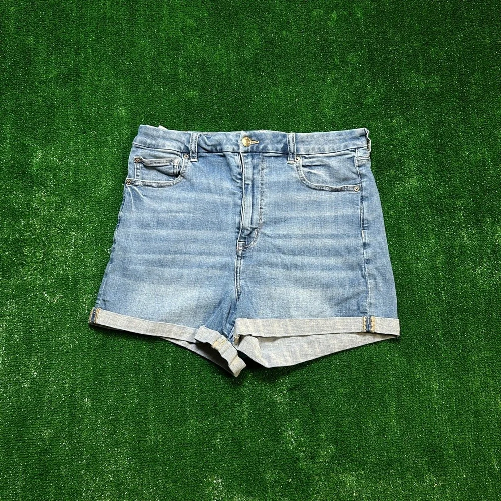 American Eagle Curvy Hi-Rise Shortie Next Level Stretch Denim Jorts Blue 14